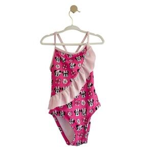 Disney Kids Pink Minnie Mouse One Piece Swimsuit with Ruffles and Bow Girls 3T